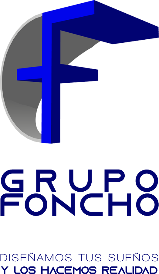 Logotipo de Grupo Foncho. Con eslogan "Diseñamos tus sueños y los hacemos realidad"